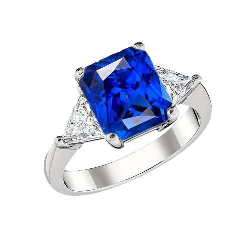 Trillion Diamant & tiefblauer Saphir Ring Konischer Schaft 2,50 Karat - harrychadent.de