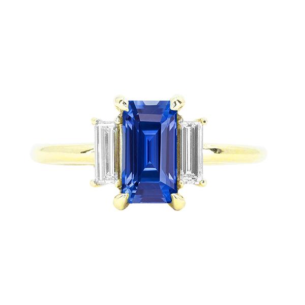 Verlobungsring 3 Karat Blauer Saphir Smaragd & Baguette Schliff - harrychadent.de