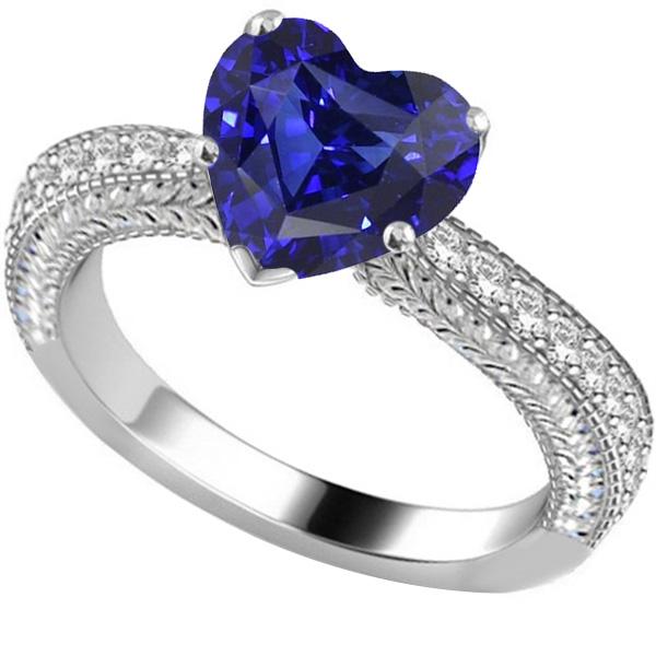 Vintage-Stil Diamantring 4 Karat natürlicher blauer Saphir mit Herzschliff - harrychadent.de