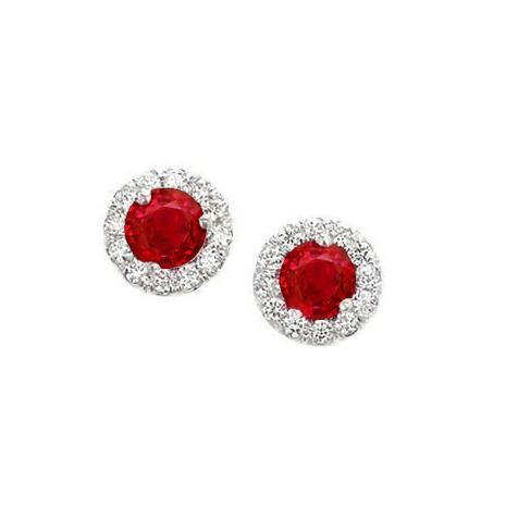 Weiße Aus der Erde Abgebauter Natürlicher Diamanten 5,90 ct. Roter Rubin mit Ohrsteckern Halo-Ohrringe Gold 14K