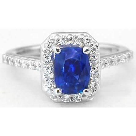 Weißgold 14K 3.40 Ct Ceylon Blauer Saphir und Aus der Erde Abgebauter Natürlicher Diamanten Ring