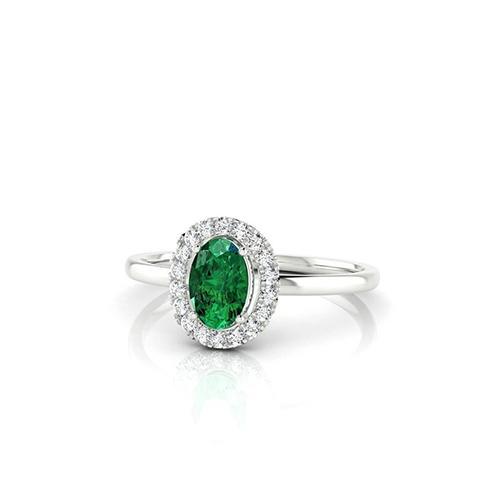 Weißgold 14K 3.70 ct grüner Smaragd mit weißen Aus der Erde Abgebauter Natürlicher Diamanten Ring Neu