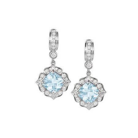 Weißgold 14K 4,70 ct Aquamarin mit Aus der Erde Abgebauter Natürlicher Diamanten Ohrringe baumeln