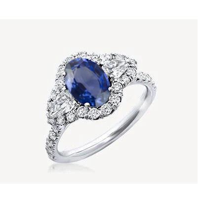 Weißgold 14K 4.20 ct Sri Lanka Saphir Aus der Erde Abgebauter Natürlicher Diamanten Ring Neu