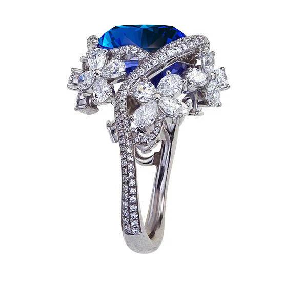 Weißgold 14K Blauer Saphir im Birnenschliff mit Aus der Erde Abgebauter Natürlicher Diamanten Ring 9.50 Karat