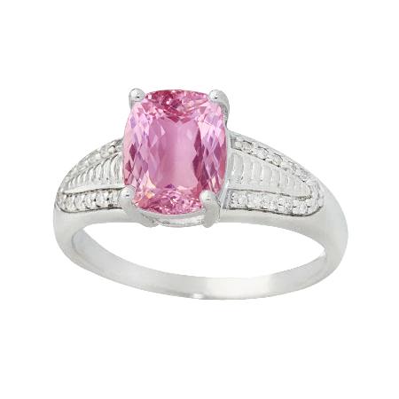 Weißgold 14K Rosa Kunzit und Aus der Erde Abgebauter Natürlicher Diamanten Ring 26.50 Karat Krappenset