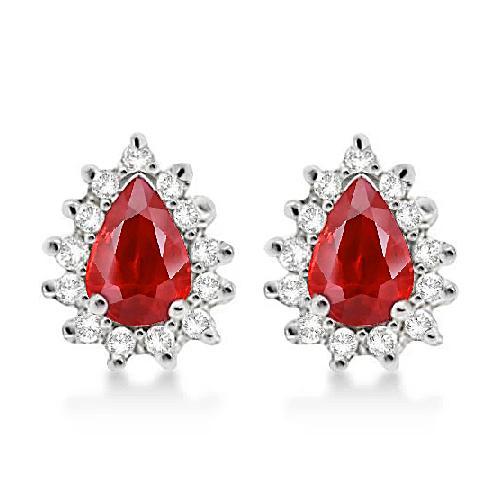 Weißgold 14K Roter Rubin Und Aus der Erde Abgebauter Natürlicher Diamant Halo Ohrstecker Damen Ohrring 5 Ct