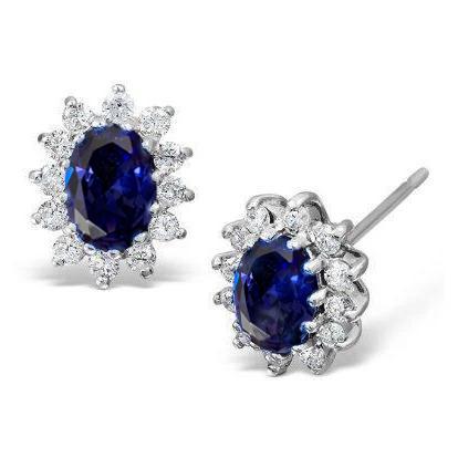Weißgold 5 Karat Blauer Tansanit & Aus der Erde Abgebauter Natürlicher Diamanten Damen Ohrstecker Halo