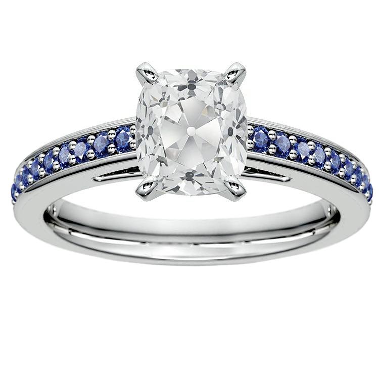 Weißgold Old Cut Kissen Diamantring Runder Saphir 5,25 Karat - harrychadent.de