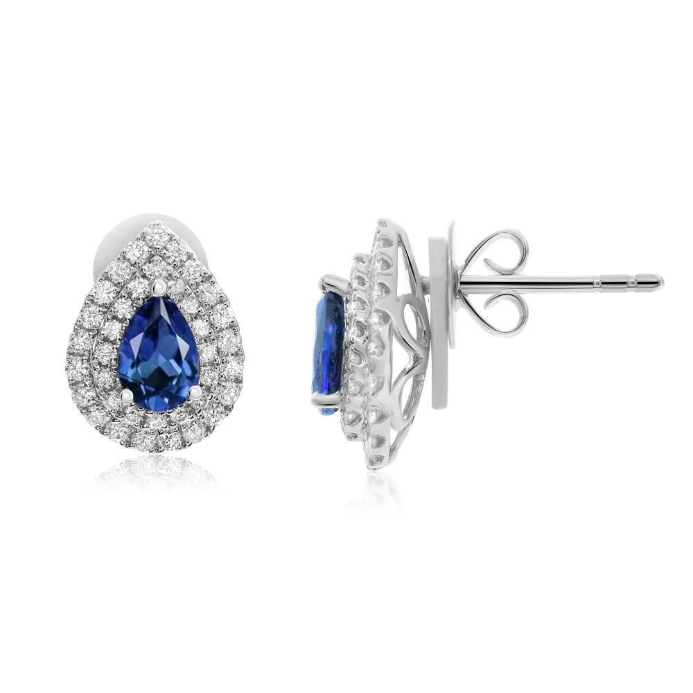 Weißgold Blauer Saphir 2,74 Karat Aus der Erde Abgebauter Natürlicher Diamant Ohrstecker Halo Neu