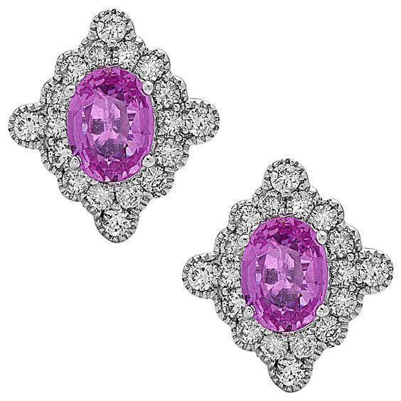 Weißgold Damen 22 Kt Rosa Kunzit Aus der Erde Abgebauter Natürlicher Diamant Ohrstecker Halo Ohrringe
