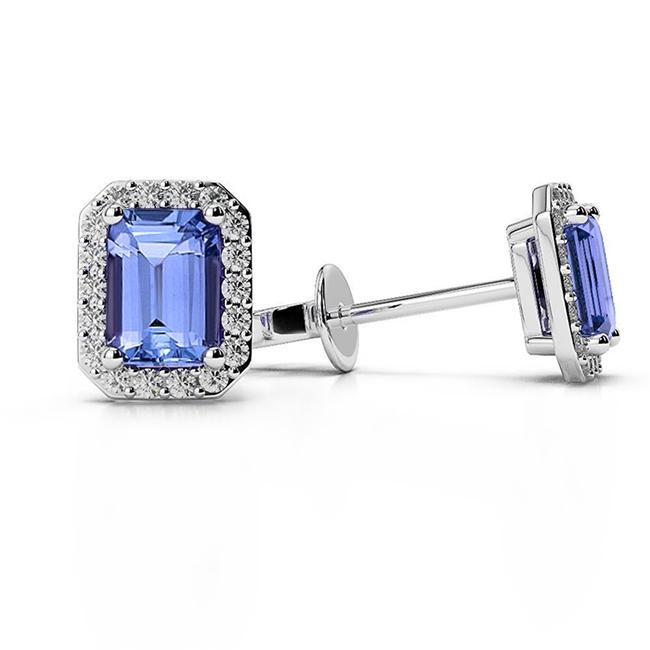 Weißgold Halo Tansanit mit Aus der Erde Abgebauter Natürlicher Diamanten 4 ct Ohrstecker