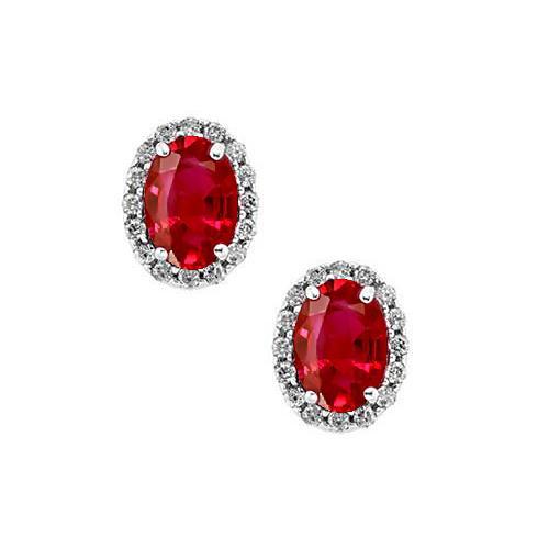 Weißgold-Roter Rubin mit runden Aus der Erde Abgebauter Natürlicher Diamant-Halo-Ohrringen 2,32 Karat