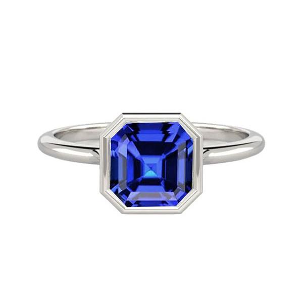 Weißgold Solitärring Asscher Lünette Set Blauer Saphir 2 Karat - harrychadent.de