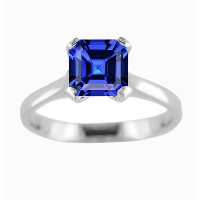 Weißgold Solitärring Blauer Saphir Asscher Schliff 2 Karat - harrychadent.de