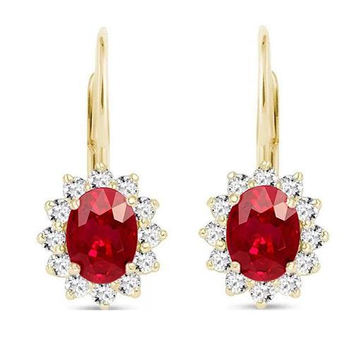 Wunderschöner Lady Dangle Ohrring Rubin Aus der Erde Abgebauter Natürlicher Diamant 11.20 Karat Gelbgold 14K