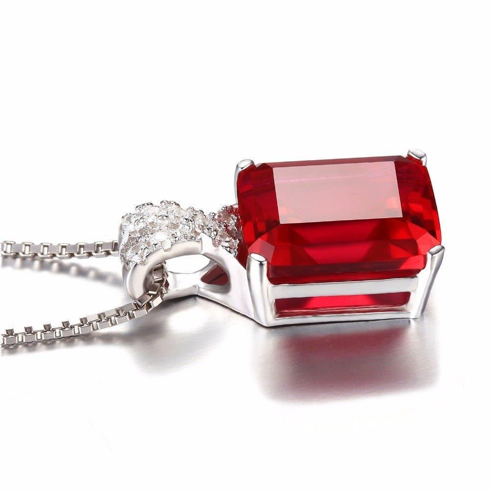 Zinkenset 6,25 ct. Rubin mit Diamanten Anhänger Halskette Weißgold 14K - harrychadent.de