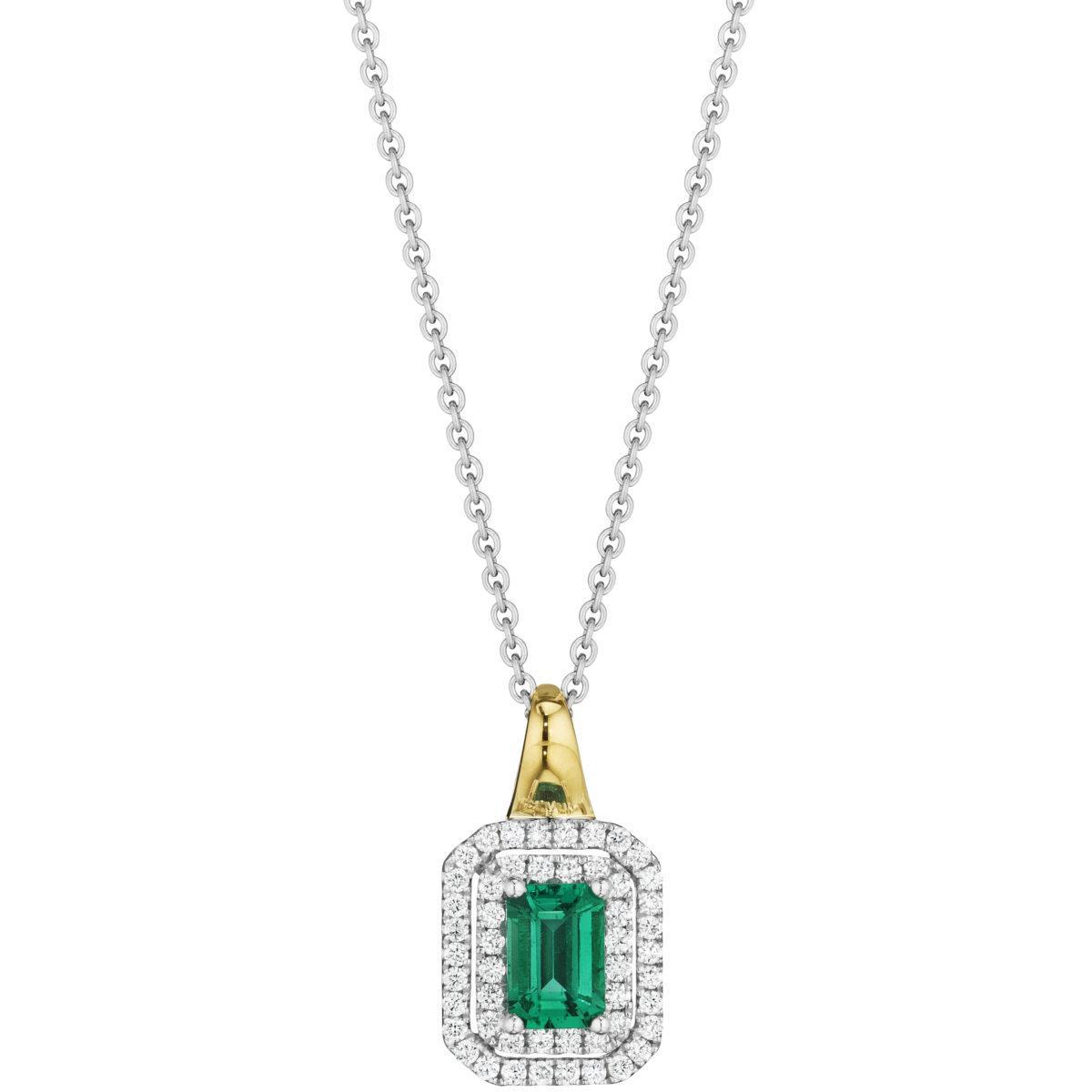 Zweifarbige grüne Smaragd- & Aus der Erde Abgebauter Natürlicher Diamant-Anhänger-Halskette 3.80 Karat