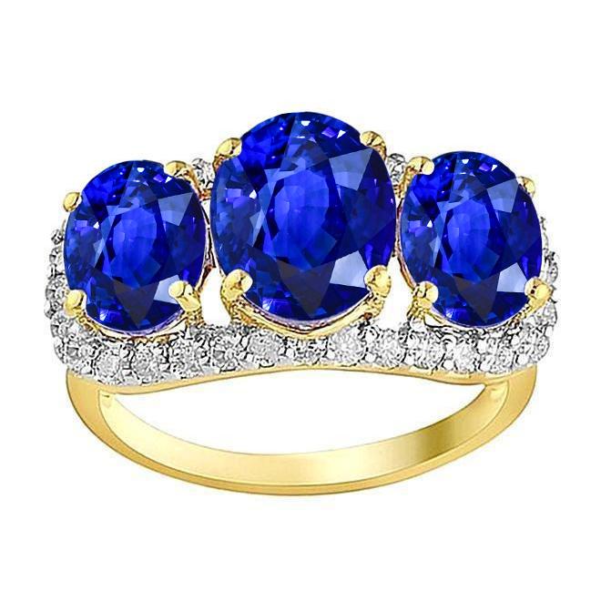 Zweifarbiger Gold Ceylon Saphir Oval Aus der Erde Abgebauter Natürlicher Diamanten 6 Karat Jubiläumsring