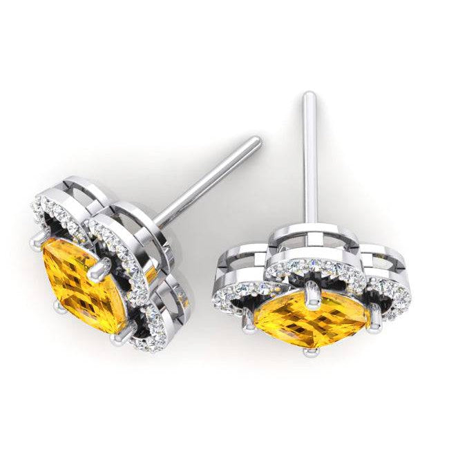 Gelbe Saphir-Aus der Erde Abgebauter Natürlicher Diamant-Kleeblatt-Ohrringe