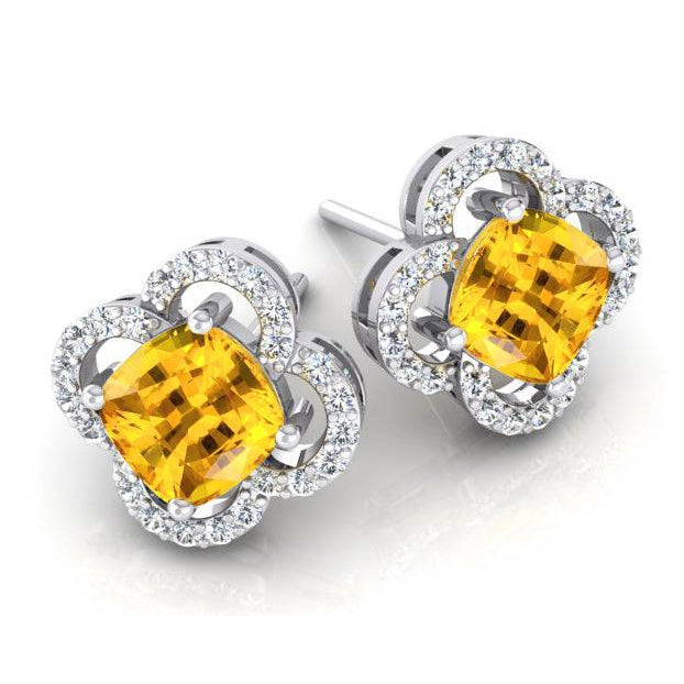 Gelbe Saphir-Aus der Erde Abgebauter Natürlicher Diamant-Kleeblatt-Ohrringe