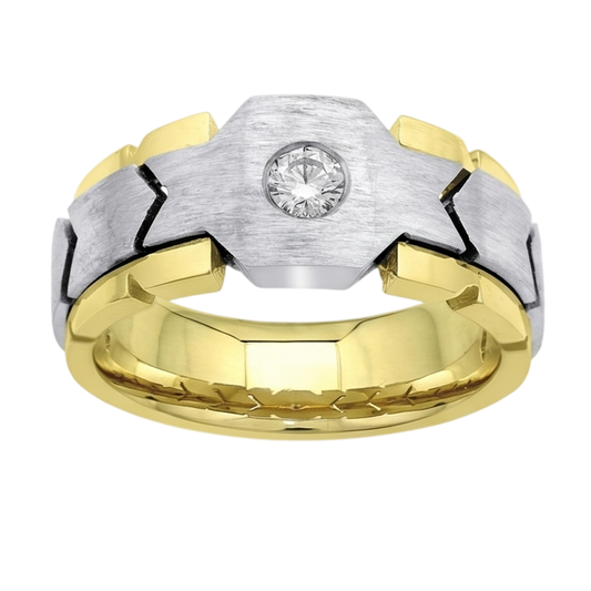 0.50 Karat Runder Echt Aus der Erde Abgebauter Natürlicher Diamant Solitär Herrenring Zweifarbiges Gold 14K