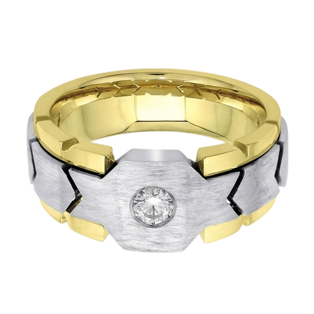 0.50 Karat Runder Echt Aus der Erde Abgebauter Natürlicher Diamant Solitär Herrenring Zweifarbiges Gold 14K