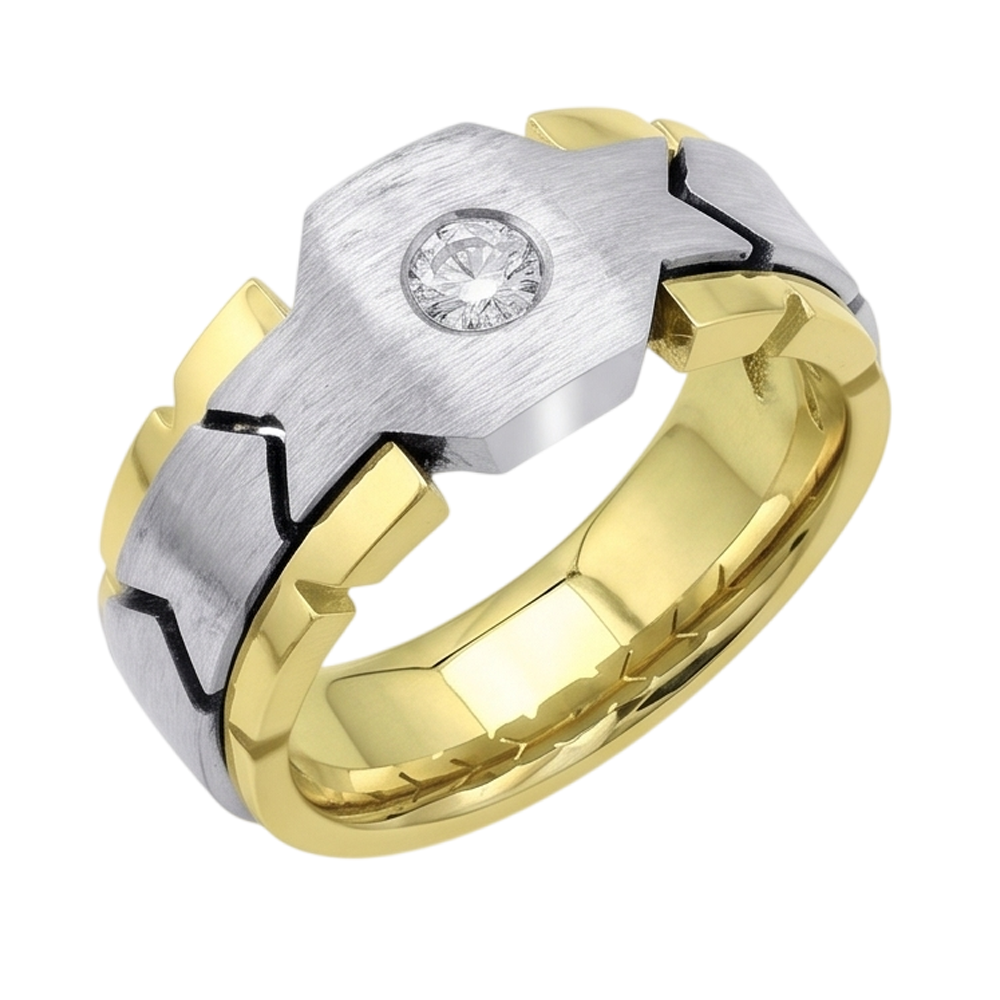 0.50 Karat Runder Echt Aus der Erde Abgebauter Natürlicher Diamant Solitär Herrenring Zweifarbiges Gold 14K