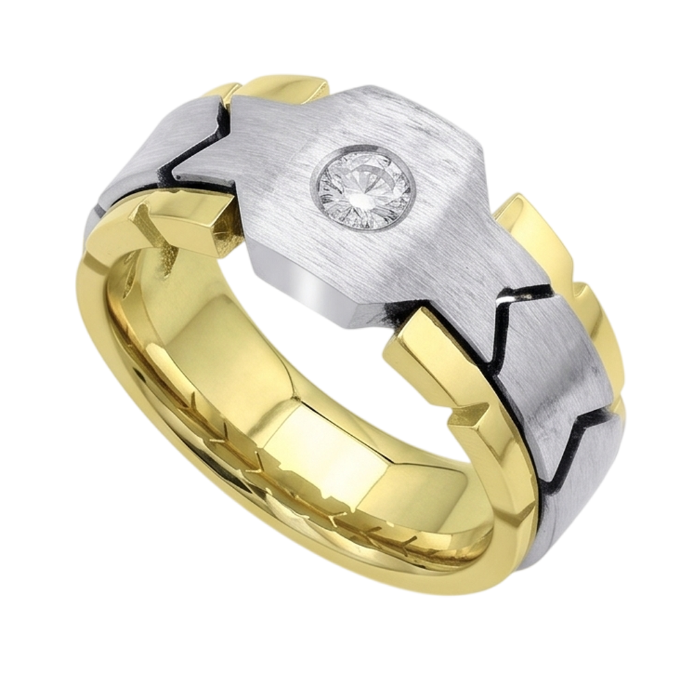 0.50 Karat Runder Echt Aus der Erde Abgebauter Natürlicher Diamant Solitär Herrenring Zweifarbiges Gold 14K
