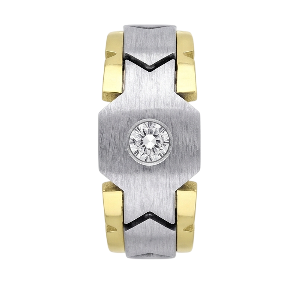 0.50 Karat Runder Echt Aus der Erde Abgebauter Natürlicher Diamant Solitär Herrenring Zweifarbiges Gold 14K