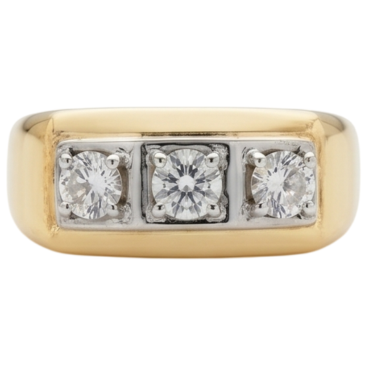 0.75 Karat Echt Aus der Erde Abgebauter Natürlicher Diamant Herrenring Drei Steine 14K Zweifarbig Neu