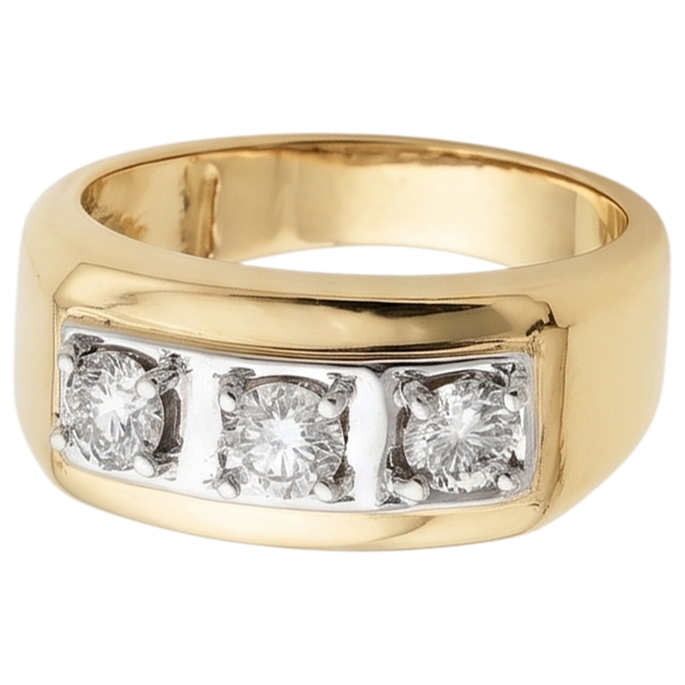 0.75 Karat Echt Aus der Erde Abgebauter Natürlicher Diamant Herrenring Drei Steine 14K Zweifarbig Neu