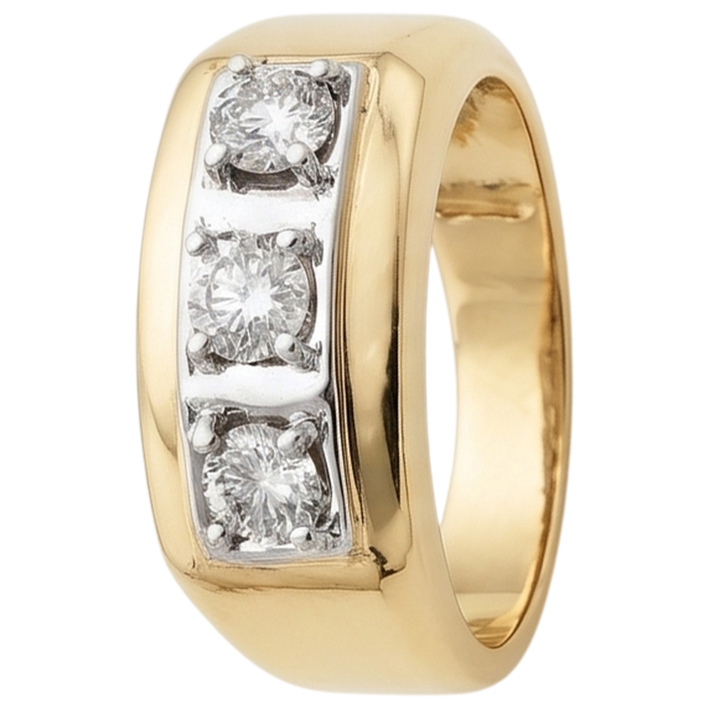 0.75 Karat Echt Aus der Erde Abgebauter Natürlicher Diamant Herrenring Drei Steine 14K Zweifarbig Neu