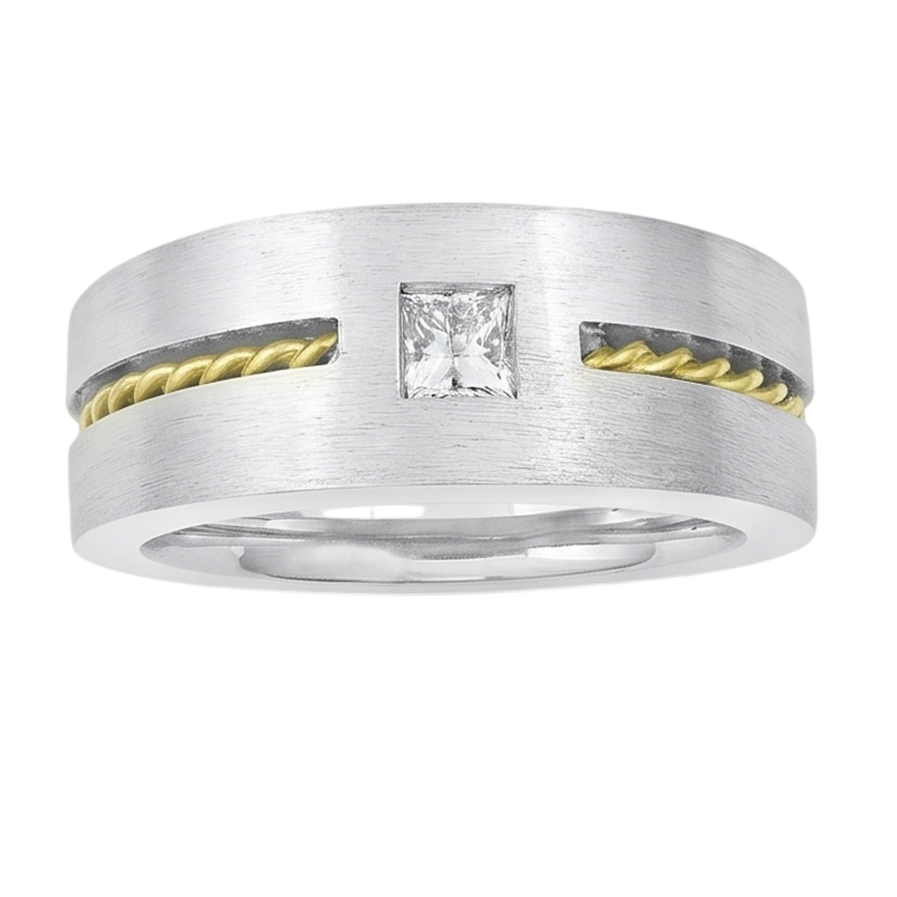 0,35 Karat Prinzessinnenschnitt Echt Aus der Erde Abgebauter Natürlicher Diamant Herren-Solitärring Zweifarbiges Gold 14K