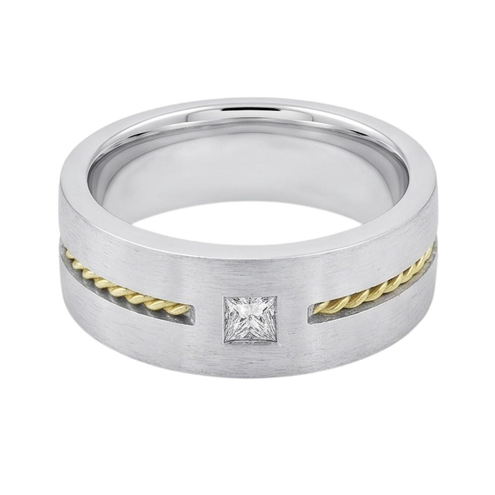 0,35 Karat Prinzessinnenschnitt Echt Aus der Erde Abgebauter Natürlicher Diamant Herren-Solitärring Zweifarbiges Gold 14K
