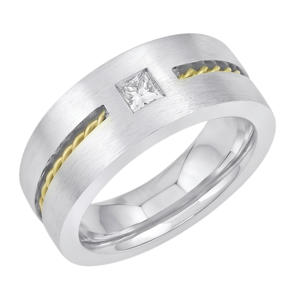 0,35 Karat Prinzessinnenschnitt Echt Aus der Erde Abgebauter Natürlicher Diamant Herren-Solitärring Zweifarbiges Gold 14K