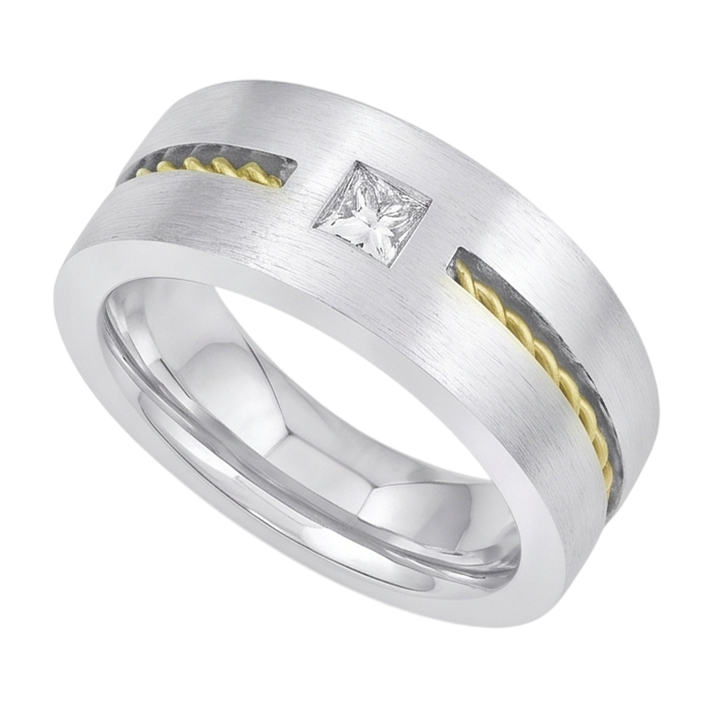 0,35 Karat Prinzessinnenschnitt Echt Aus der Erde Abgebauter Natürlicher Diamant Herren-Solitärring Zweifarbiges Gold 14K