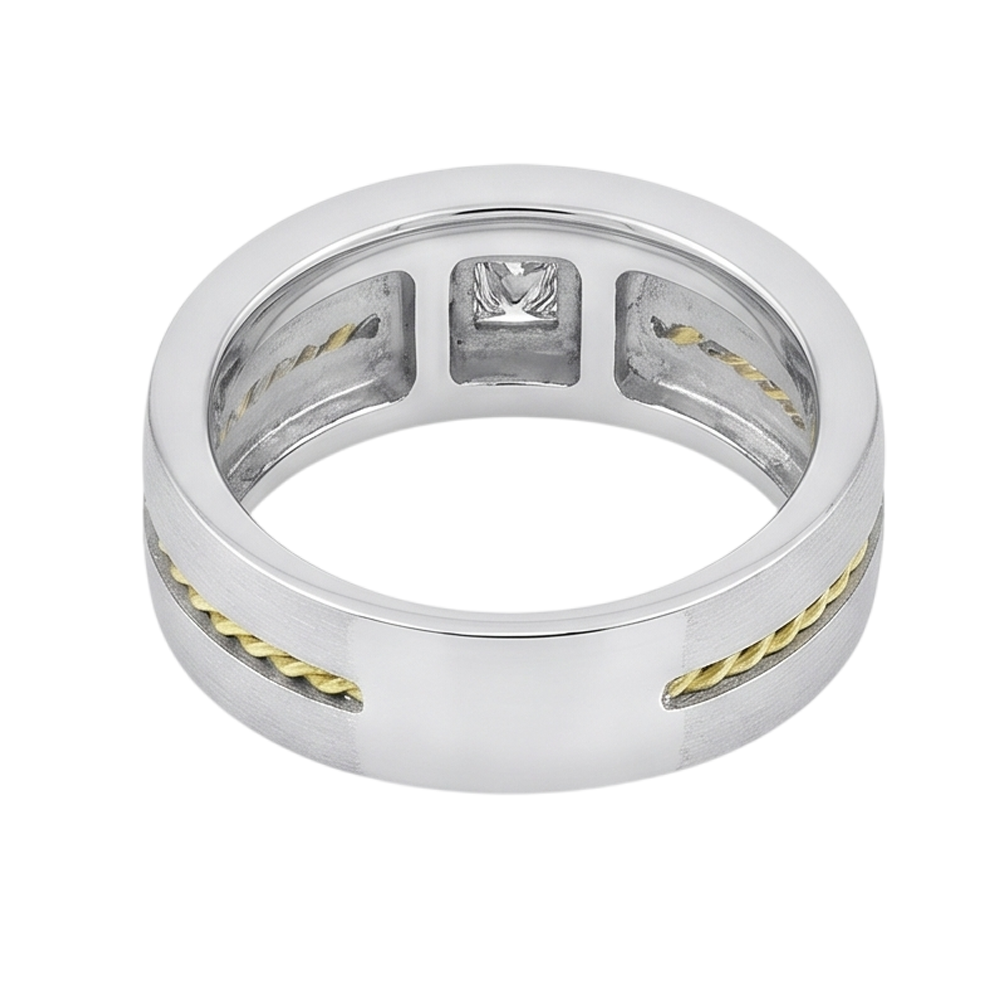 0,35 Karat Prinzessinnenschnitt Echt Aus der Erde Abgebauter Natürlicher Diamant Herren-Solitärring Zweifarbiges Gold 14K