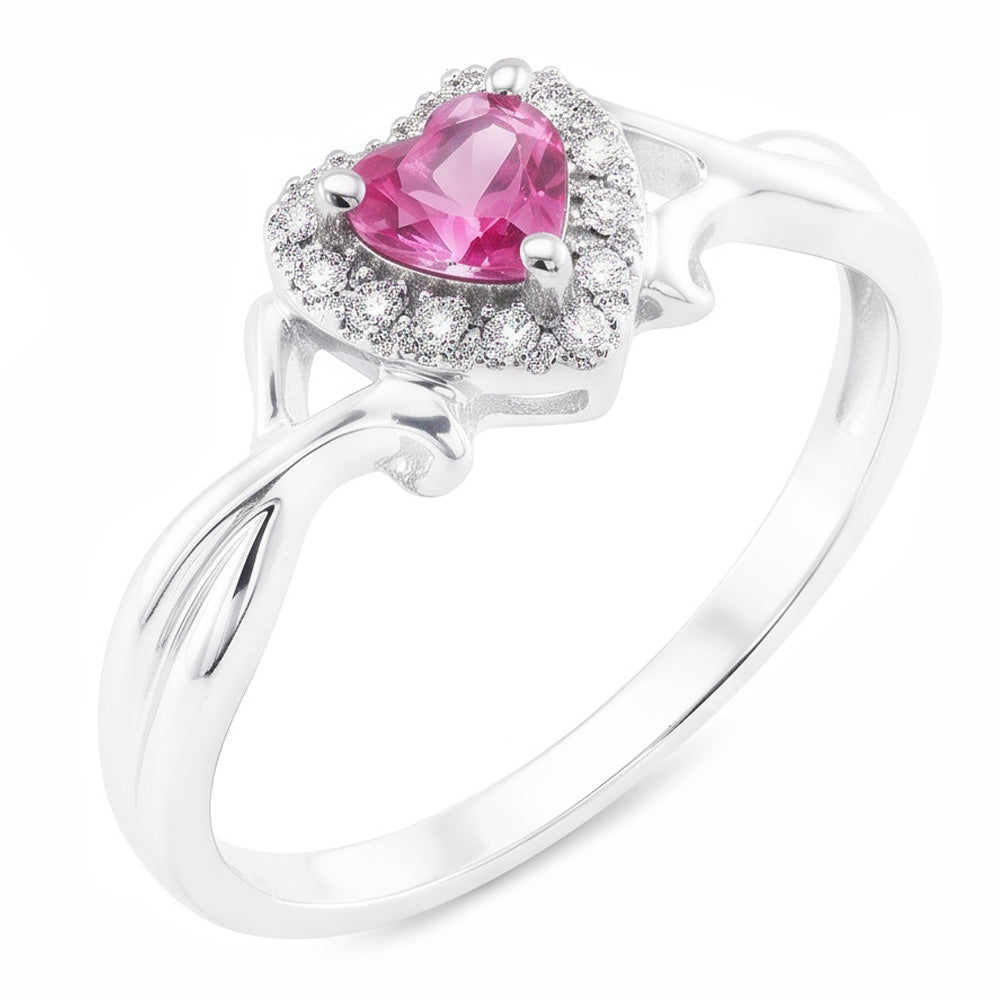 1.30 Kt Rosa Saphir Und Aus der Erde Abgebauter Natürlicher Diamant Ehering 14K Weißgold