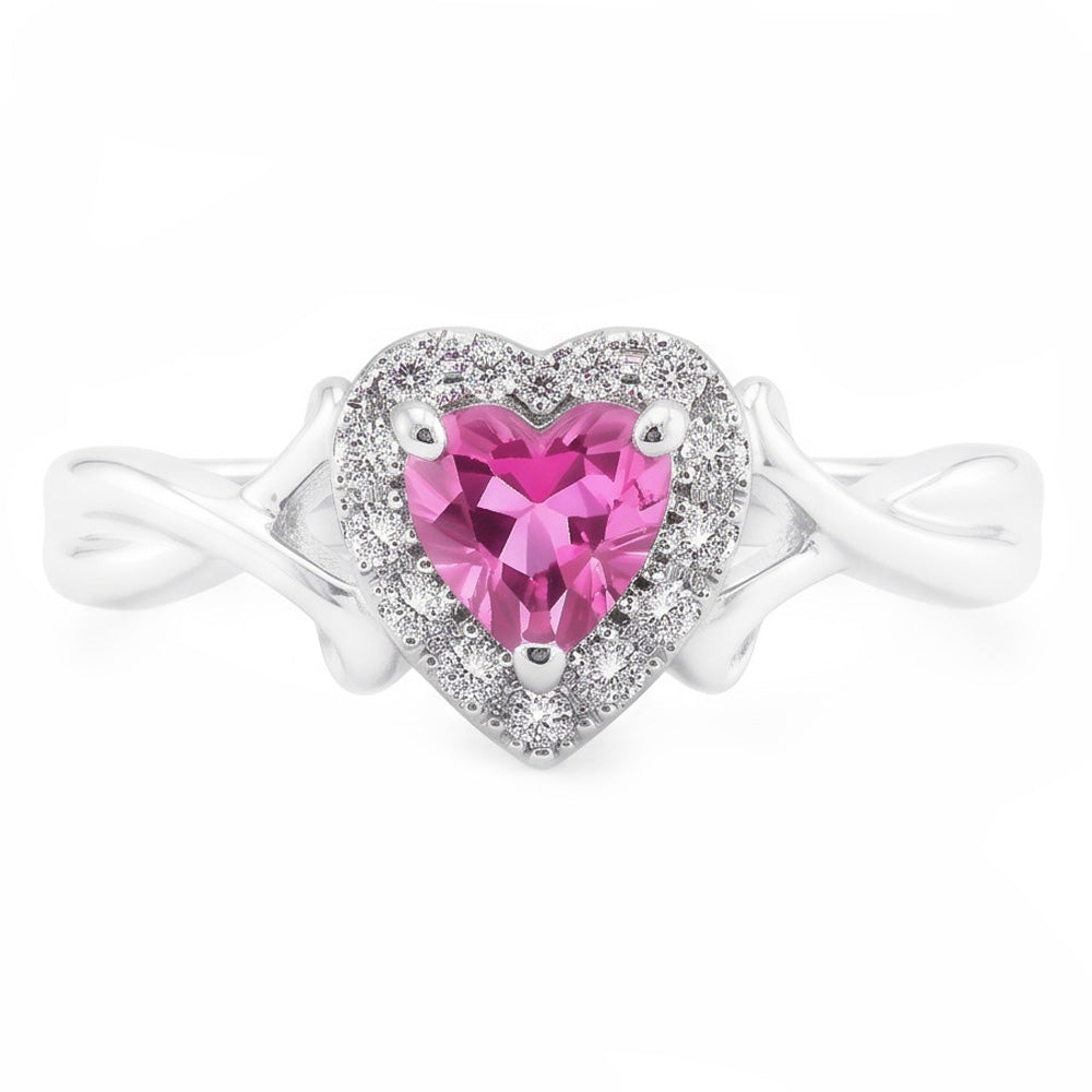 1.30 Kt Rosa Saphir Und Aus der Erde Abgebauter Natürlicher Diamant Ehering 14K Weißgold
