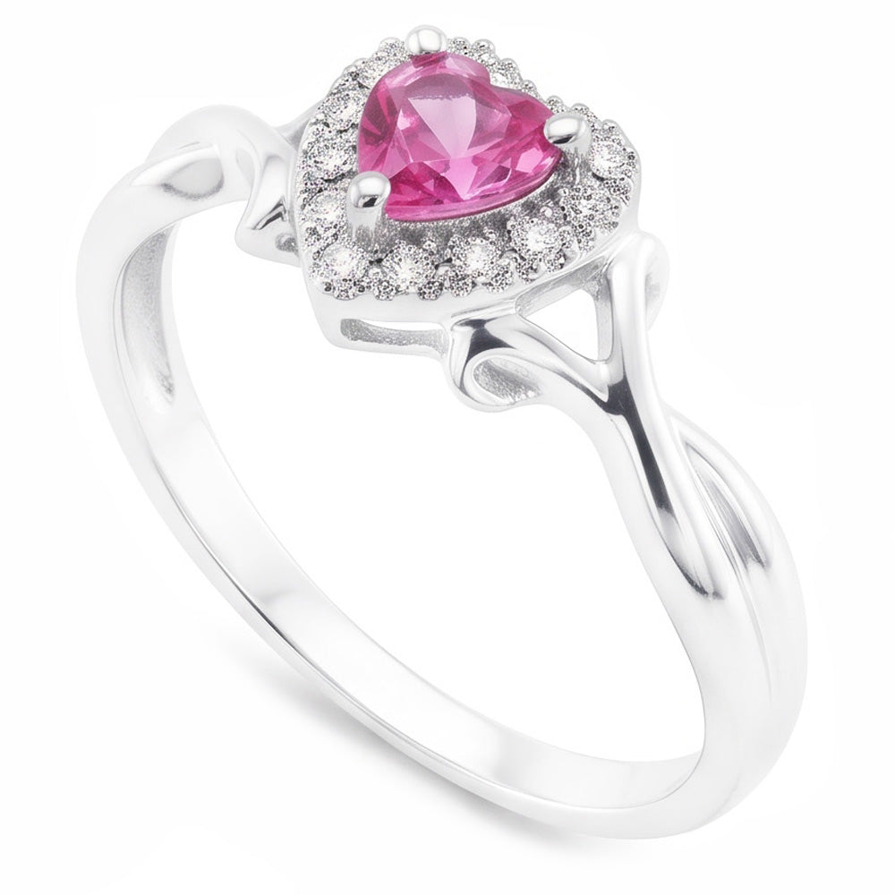 1.30 Kt Rosa Saphir Und Aus der Erde Abgebauter Natürlicher Diamant Ehering 14K Weißgold