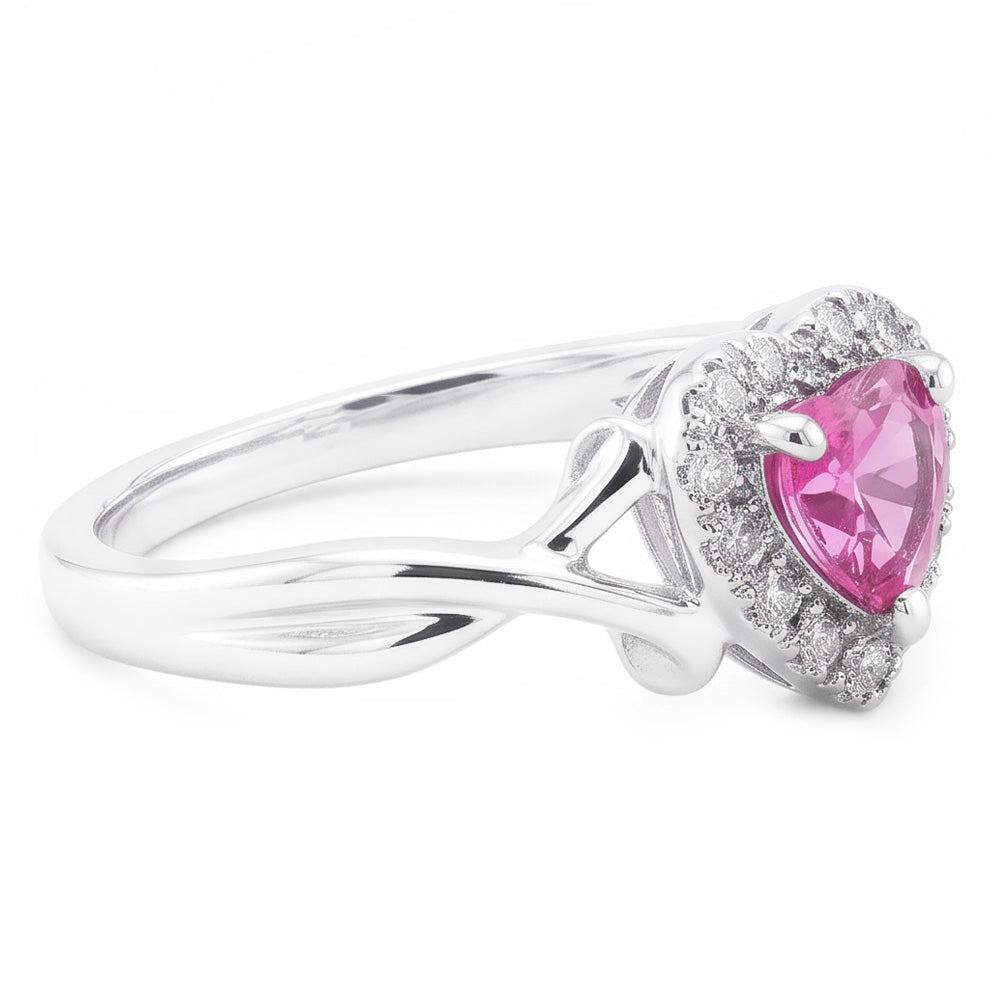 1.30 Kt Rosa Saphir Und Aus der Erde Abgebauter Natürlicher Diamant Ehering 14K Weißgold