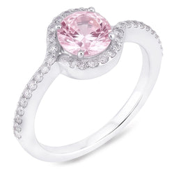 1.35 Kt Rosa Saphir & Runde Aus der Erde Abgebauter Natürlicher Diamanten Verlobungsring Edelstein WG 14K