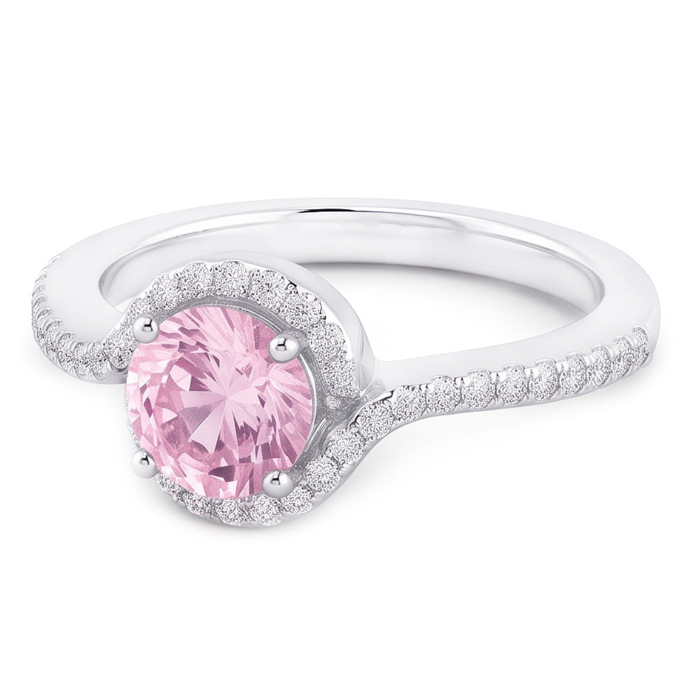 1.35 Kt Rosa Saphir & Runde Aus der Erde Abgebauter Natürlicher Diamanten Verlobungsring Edelstein WG 14K