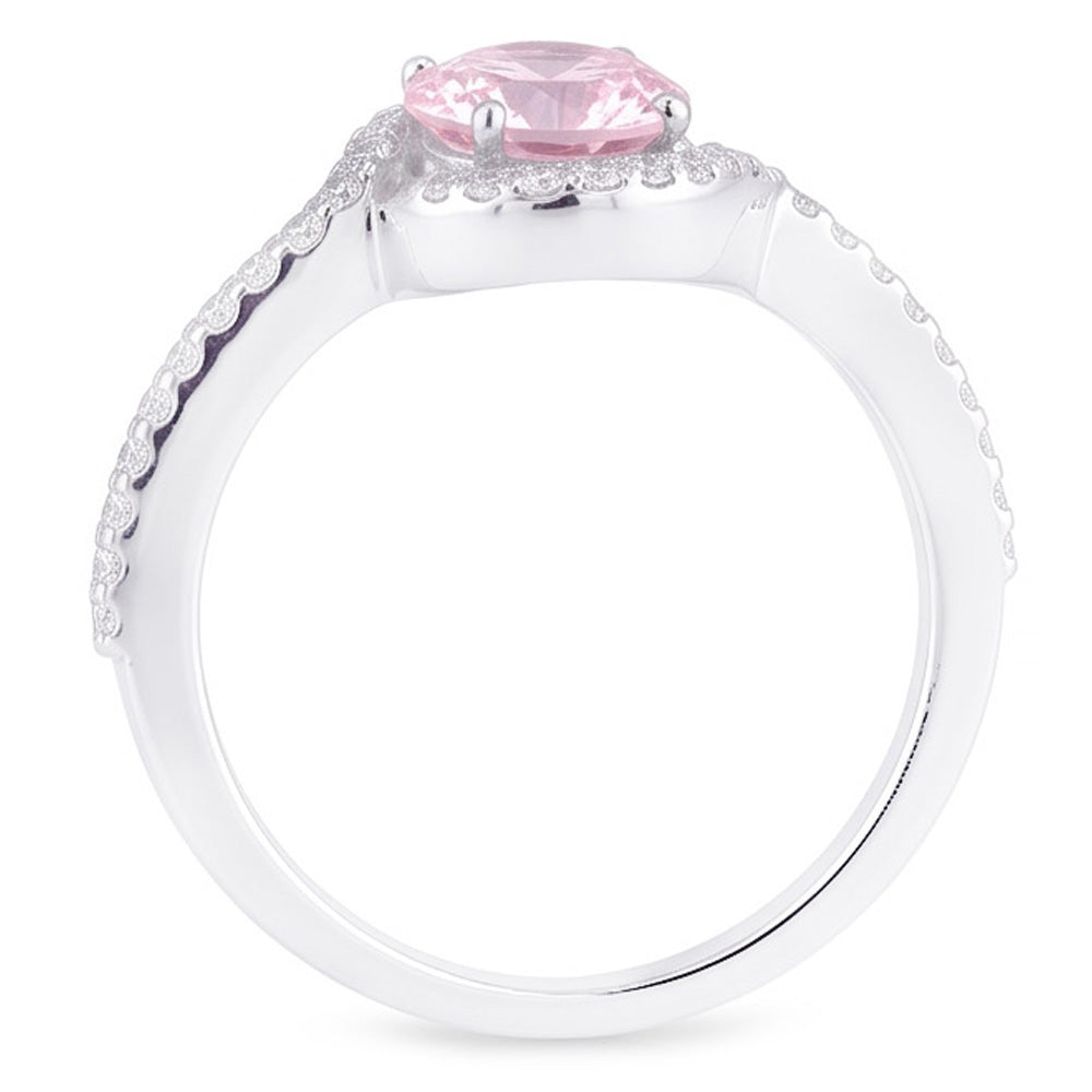 1.35 Kt Rosa Saphir & Runde Aus der Erde Abgebauter Natürlicher Diamanten Verlobungsring Edelstein WG 14K