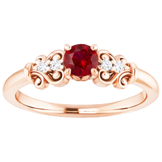 1.40 Karat Roségold 14K Aus der Erde Abgebauter Natürlicher Diamant runder Rubinring