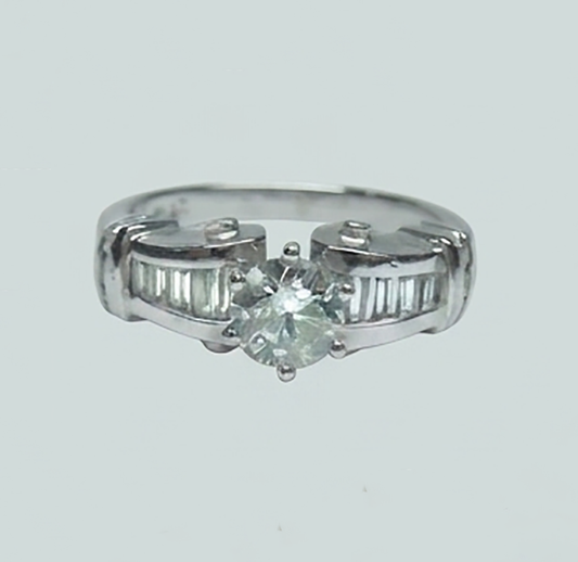 1.50 Karat Echt Aus der Erde Abgebauter Natürlicher Diamant-Verlobungsring rund und Baguette Weißgold 14K