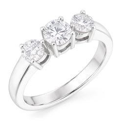 1.50 Karat Runder Natürliche Aus der Erde Abgebauter Natürlicher Diamant Drei-Steine-Jubiläumsring Weißgold 14K