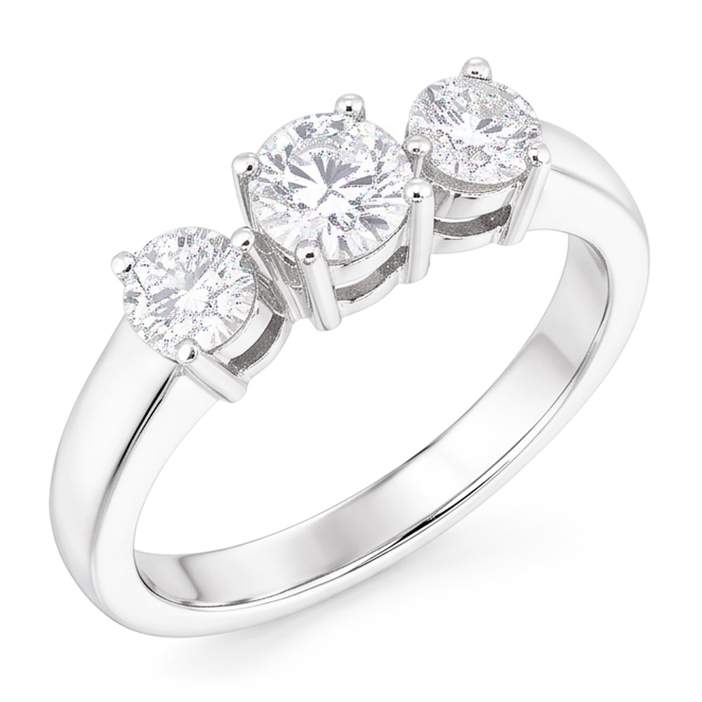 1.50 Karat Runder Natürliche Aus der Erde Abgebauter Natürlicher Diamant Drei-Steine-Jubiläumsring Weißgold 14K