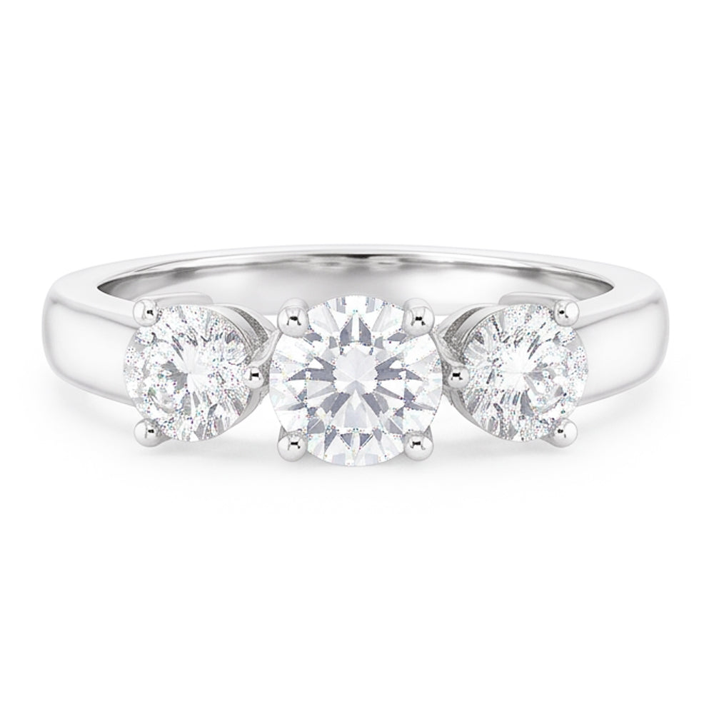 1.50 Karat Runder Natürliche Aus der Erde Abgebauter Natürlicher Diamant Drei-Steine-Jubiläumsring Weißgold 14K